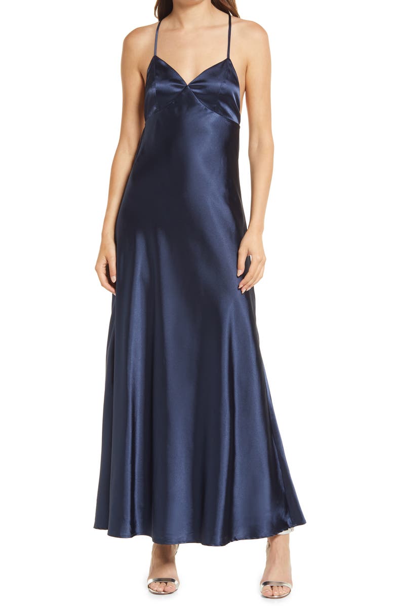 Lulus One Last Glance Satin Evening Gown, Main, color, 
