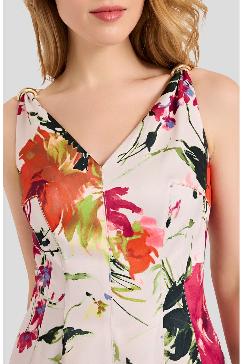 Hardware On Print Fit & Flare Dress, Alternate, color, SAND FLORAL