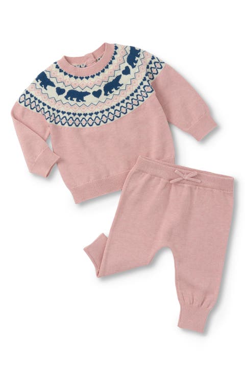 Bear Fair Isle Cotton Sweater & Joggers Set (Baby)