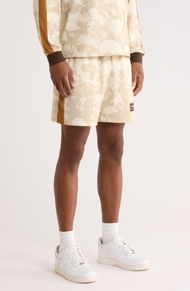 PLEASURES Despair Skull Print Active Shorts, Alternate, color, Ecru