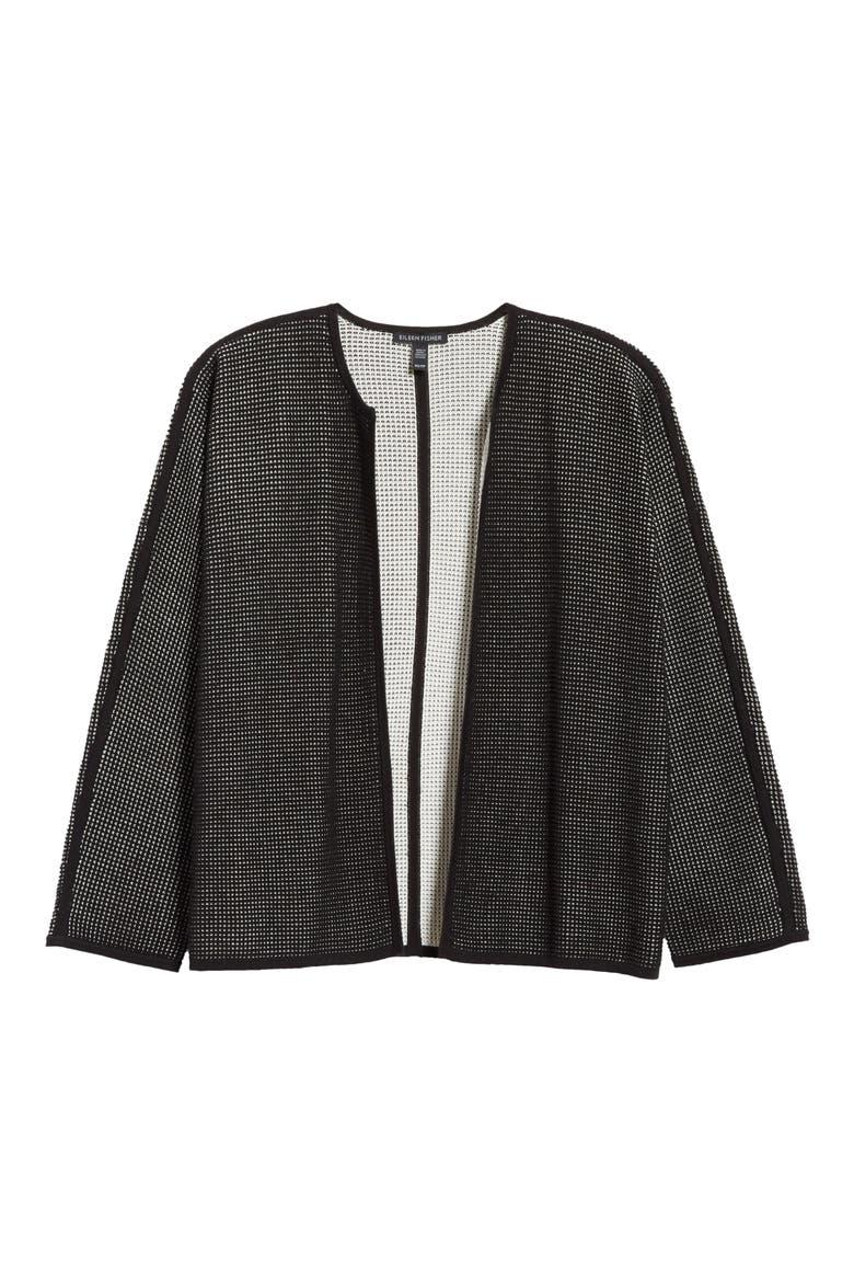 Textured Silk & Organic Cotton Cardigan, Alternate, color, BLACK/ IVORY