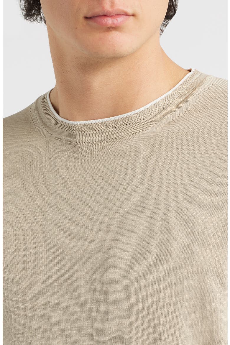 Short Sleeve Cotton Crewneck Sweater, Alternate, color, BEIGE