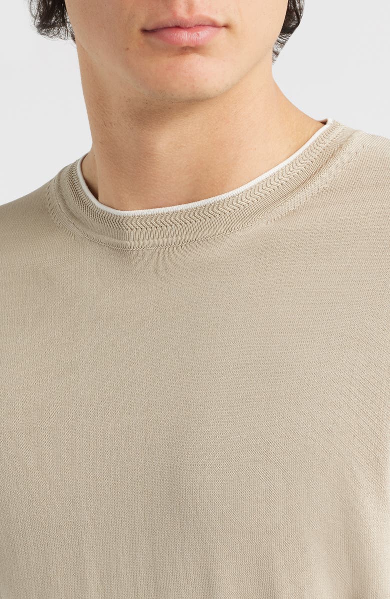 Canali Short Sleeve Cotton Crewneck Sweater, Alternate, color, Beige
