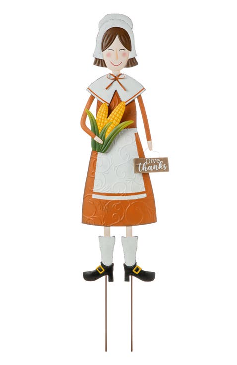 Metal Thanksgiving Pilgrim Boy Girl Yard Stake Standing or Wall Decor