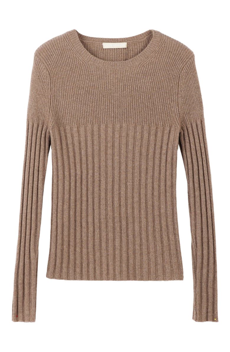 GOBI Mongolian Cashmere Rib-Knit Cashmere Crew Neck Sweater, Alternate, color, Taupe
