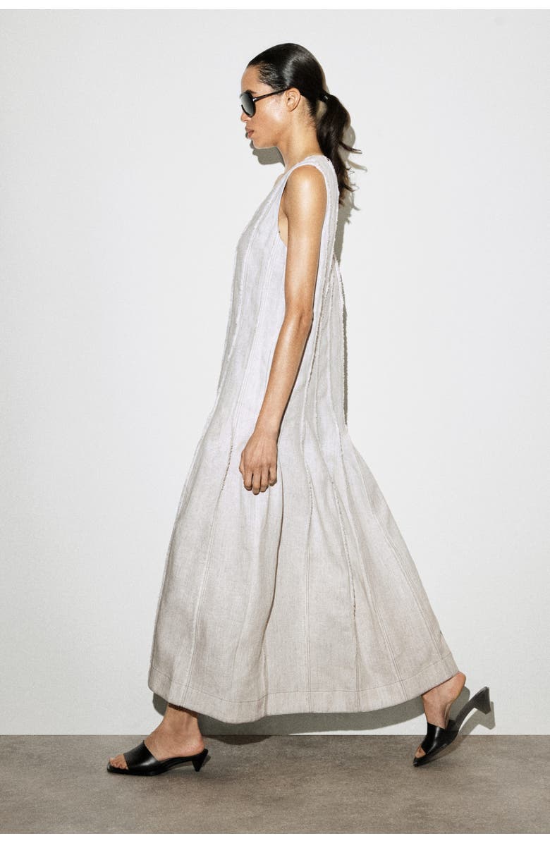 COS Sculpted Pleated Linen Midi Dress, Alternate, color, Light Gray
