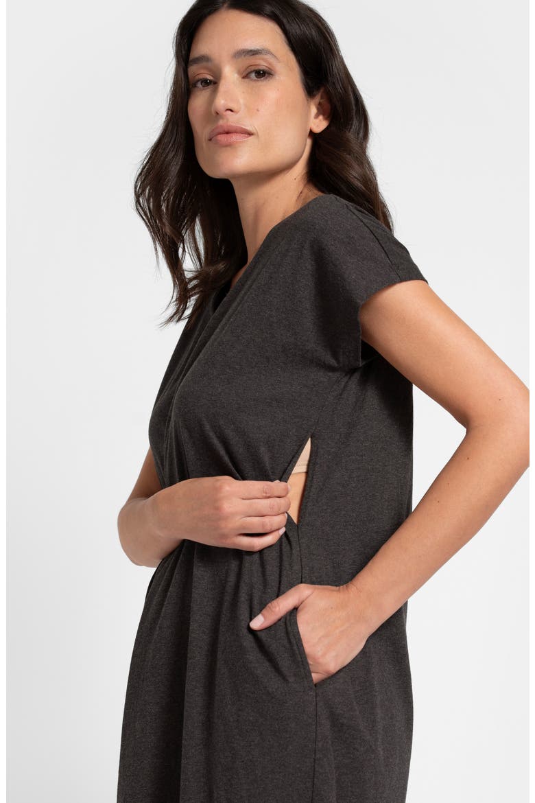 Maternity/Nursing Organic Cotton Labor Nightgown, Alternate, color, CHARCOAL