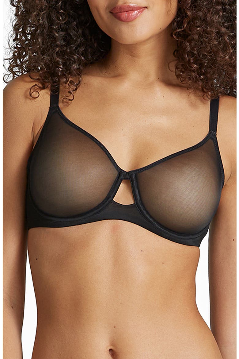 Chic Mesh Full Cup Underwire Bra, Main, color, BLACK