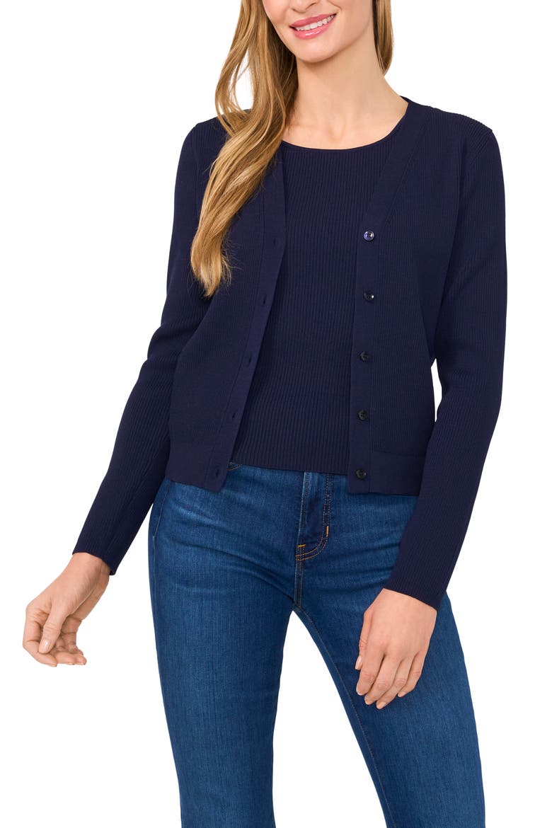 Rib V-Neck Cardigan, Main, color, CLASSIC NAVY
