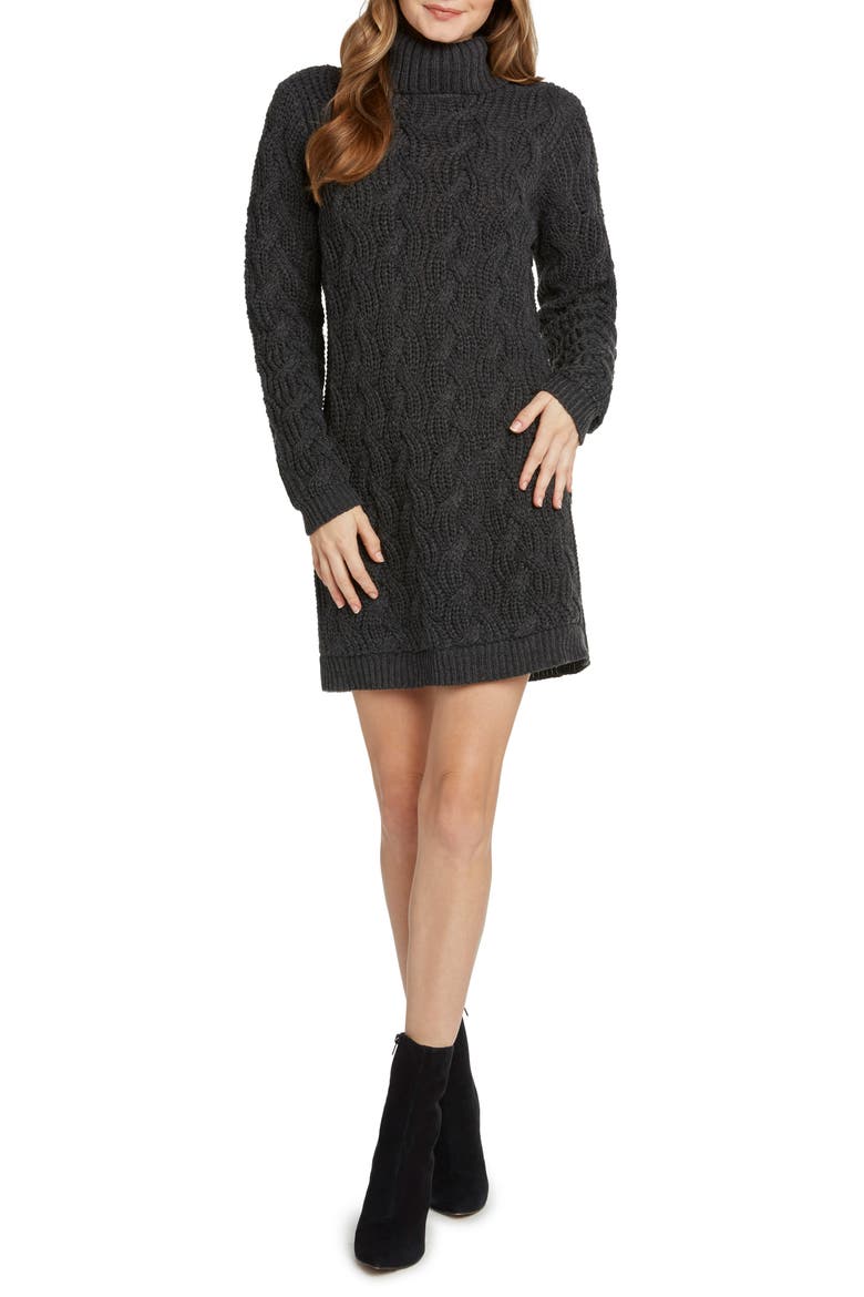 Cable Detail Sweater Dress, Main, color, CHARCOAL