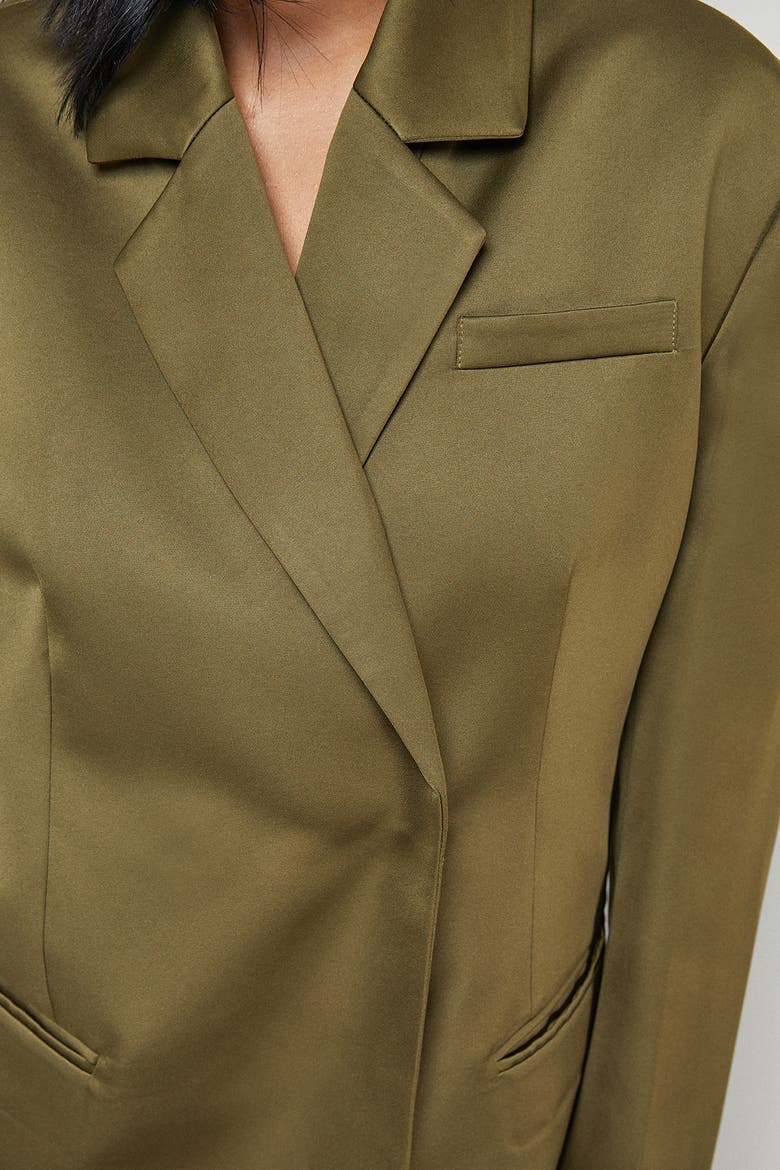 Premium Satin Oversized Blazer, Alternate, color, Olive
