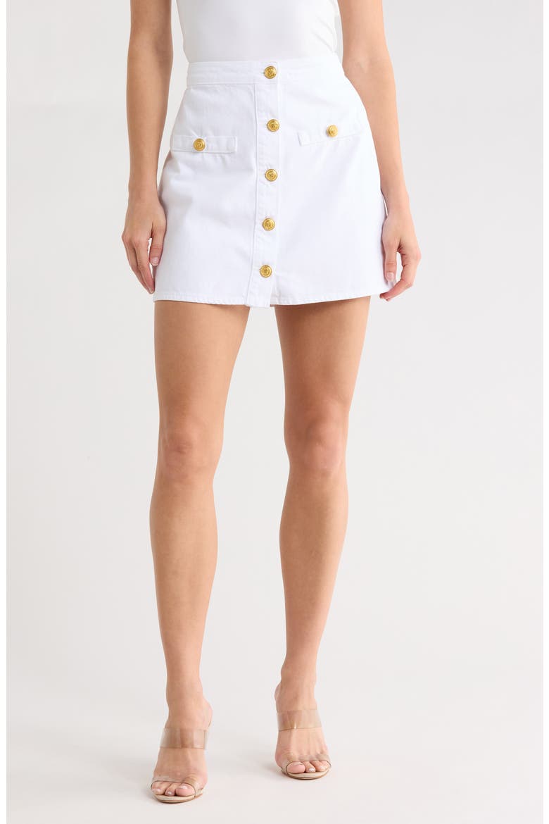 Kris Button Front Cotton A-Line Miniskirt, Main, color, BLANC