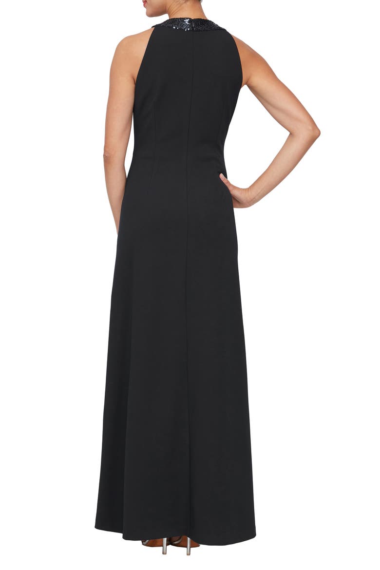 Sequin Halter Neck Ruffle Gown, Alternate, color, BLACK