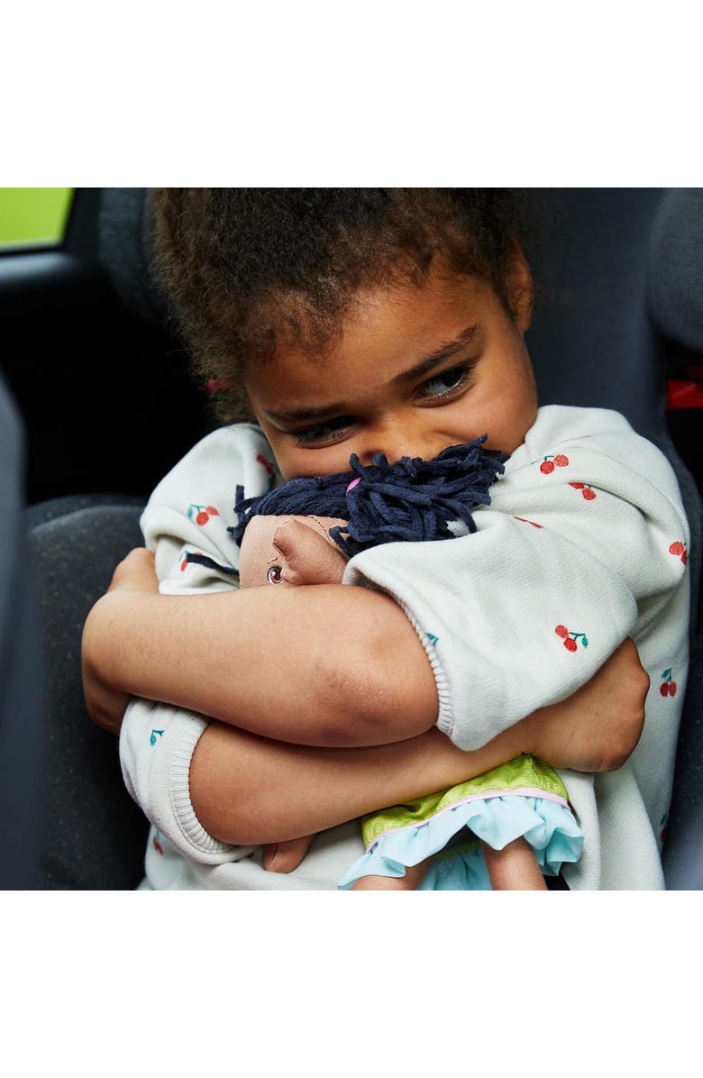 HABA Cari 12" Black Baby Doll with Black Pigtails, Embroidered Face, Removable Green Dress, Machine Washable Soft Baby Doll - 18 Months+, Alternate, color, Green Multi