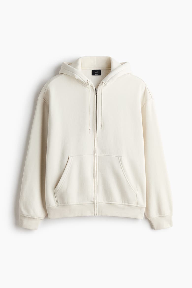 Loose  Fit Zip-through Hoodie, Alternate, color, Cream
