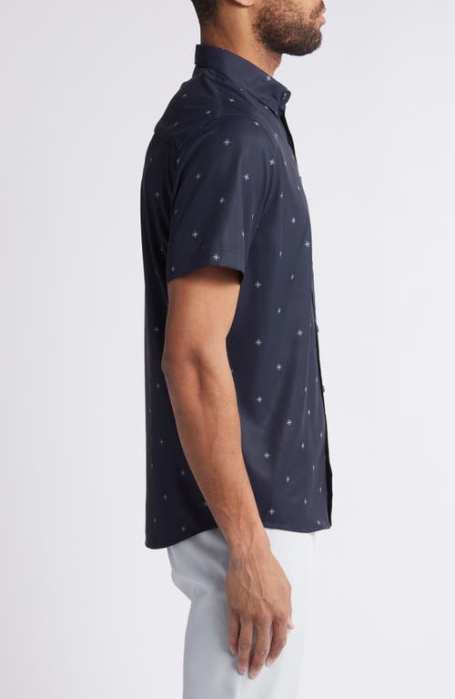 Travismathew Olive Branch Geo Print Short Sleeve Button-up Shirt In Total Eclipse