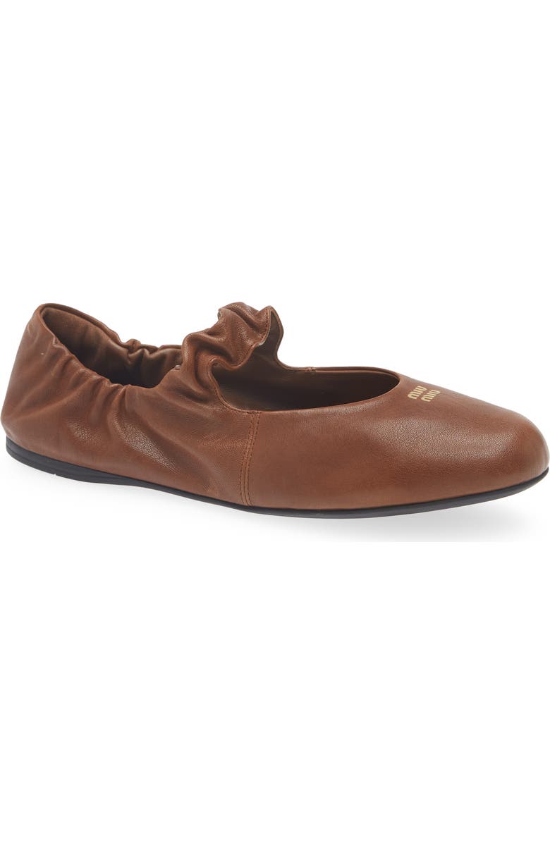 Miu Miu Ruched Ballerina Flat, Main, color, Rovere