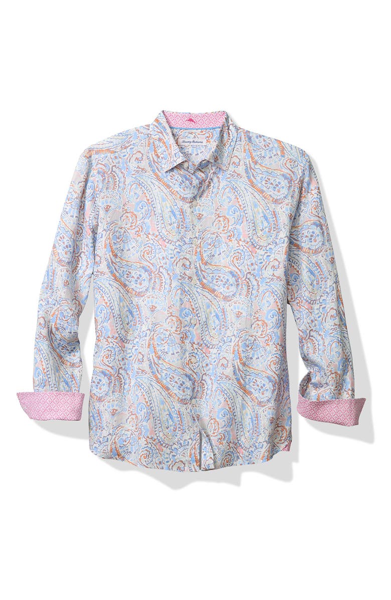 Tommy Bahama Playa Blanca Paisley Linen Button-Up Shirt, Main, color, 