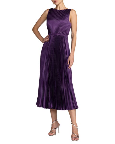 High Neck Sleeveless Pleated Midi Dress