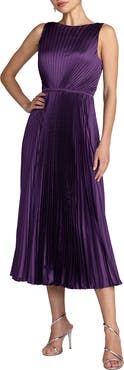 Mac Duggal High Neck Sleeveless Pleated Midi Dress