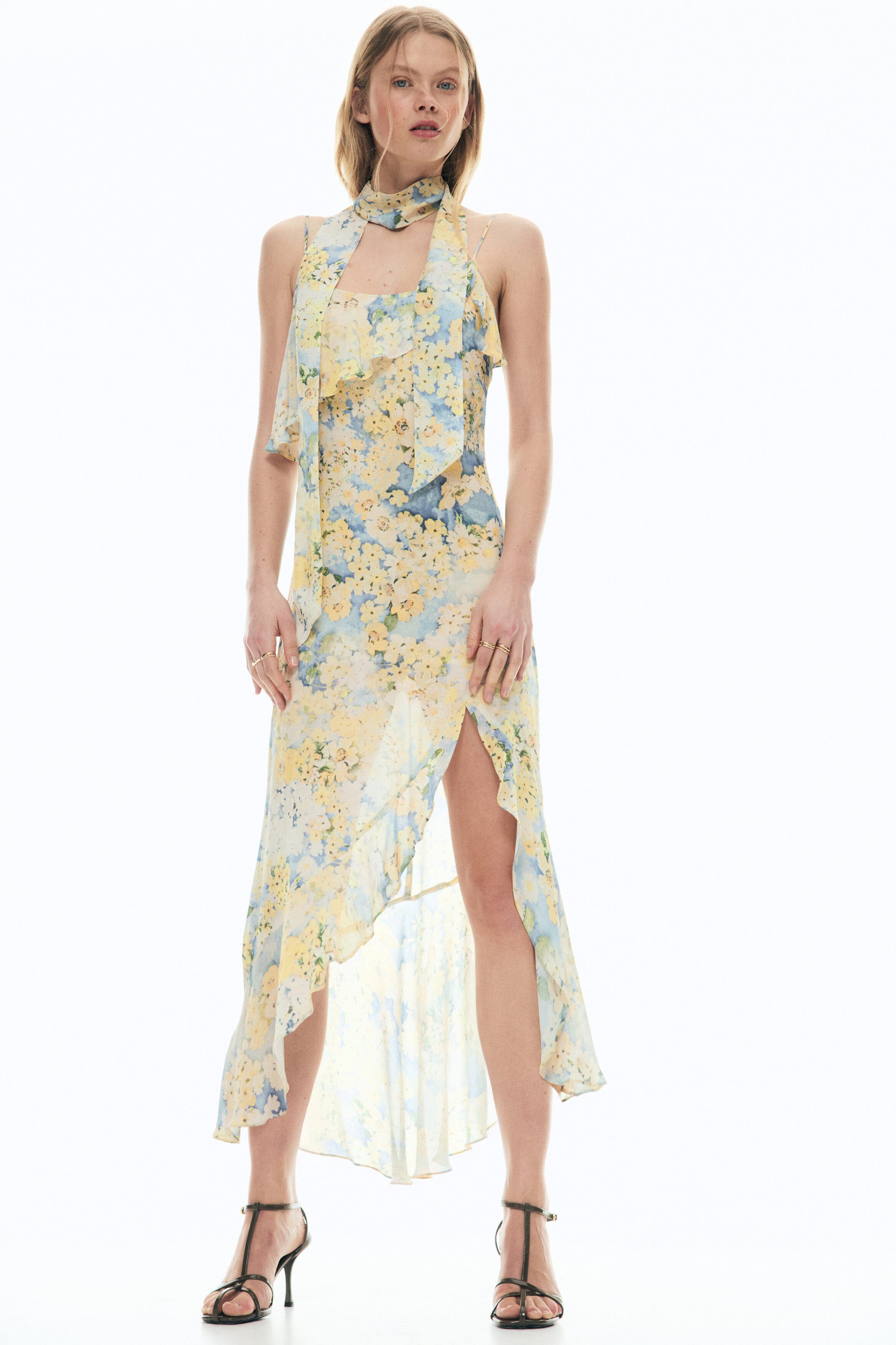 Flounced Chiffon Dress With Scarf - image 2