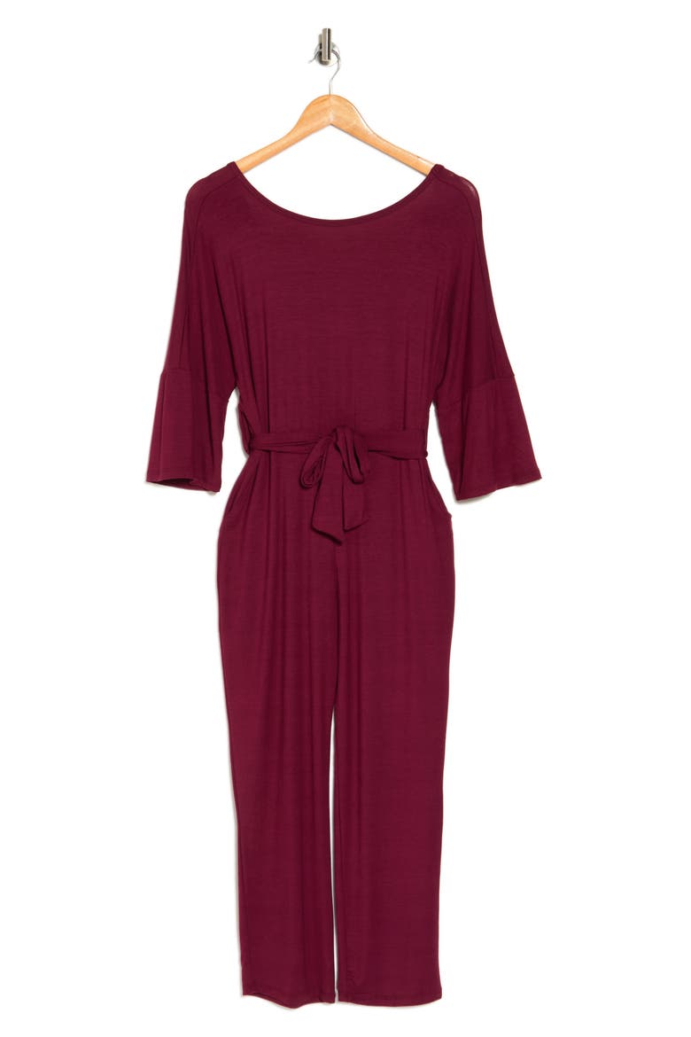 Tie Waist Jumpsuit, Alternate, color, BURGUNDY