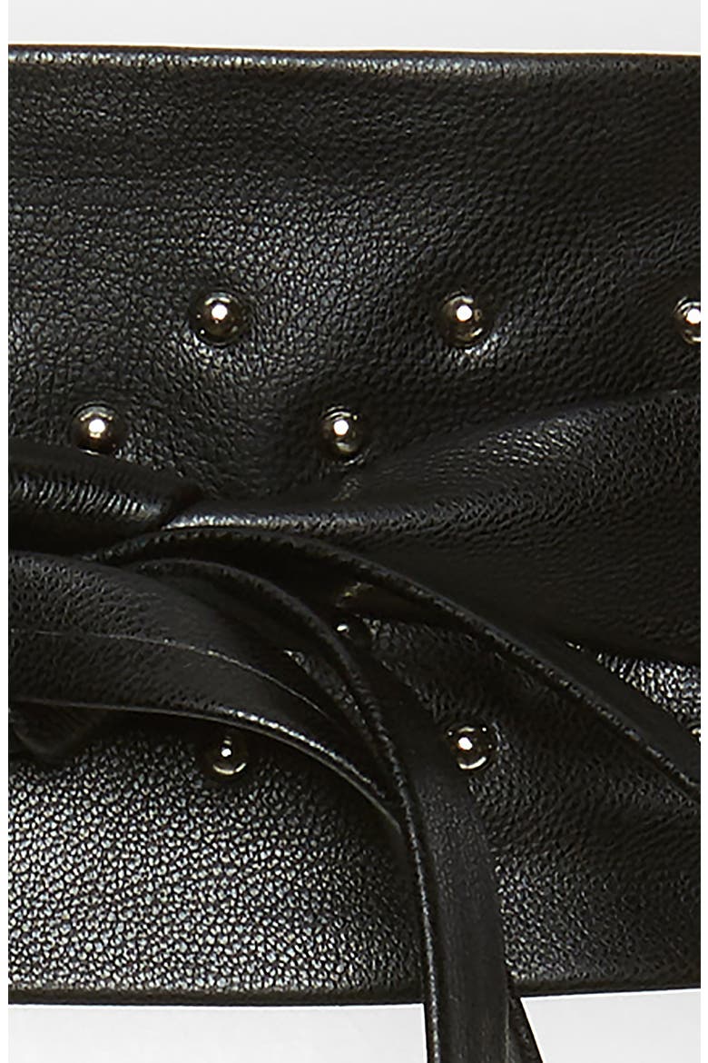 Studded Faux Leather Obi Belt, Alternate, color, BLACK
