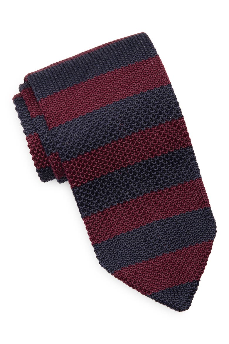 Stanley Stripe Knit Tie, Main, color, NAVY MALBEC STRIPE