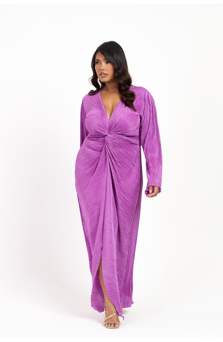 FASHION-SZN CURVE Curve Plisse Flare Sleeve Midaxi Dress, Main, color, Purple