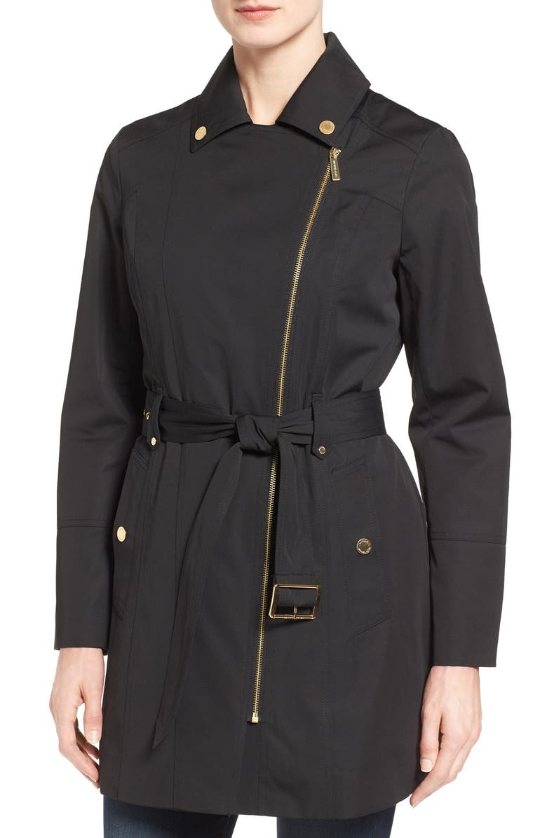 MICHAEL Michael Kors Asymmetrical Zip Front Hooded Trench Coat, Alternate, color, 