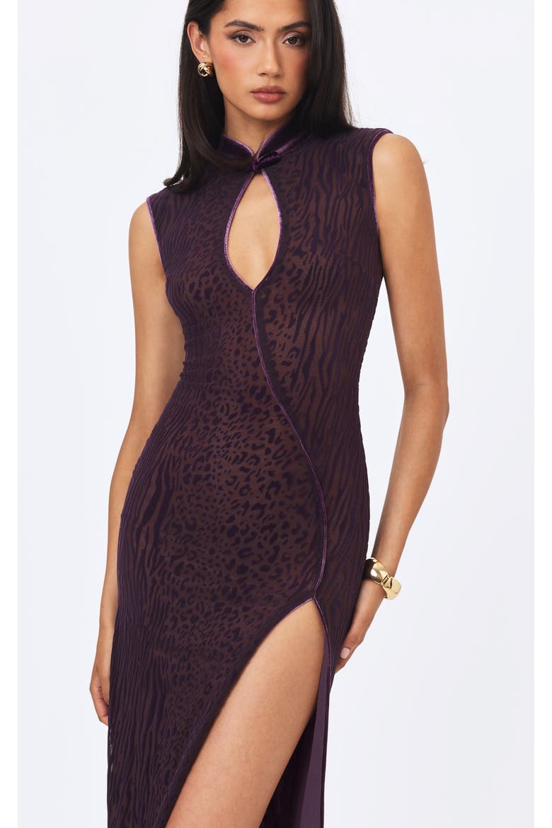 Riona Burnout Velvet Mesh Keyhole Maxi Dress, Alternate, color, Violet