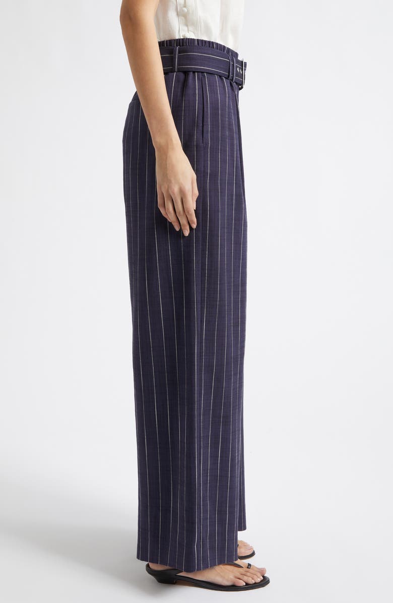 Reiss Rae Stripe Belted Wide Leg Pants, Alternate, color, Navy