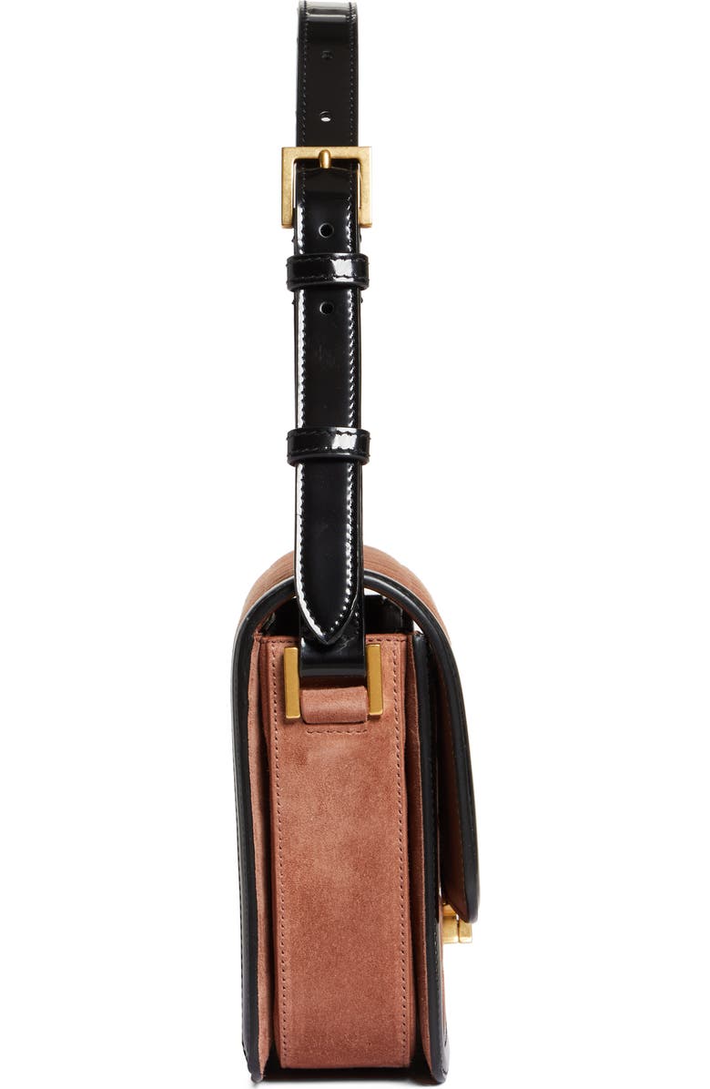 Saint Laurent Medium Solferino Suede Shoulder Bag, Alternate, color, Peach Flower/ Noir