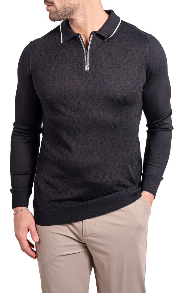 Maceoo Knitted Passion Merino Wool Quarter Zip Sweater, Alternate, color, Black