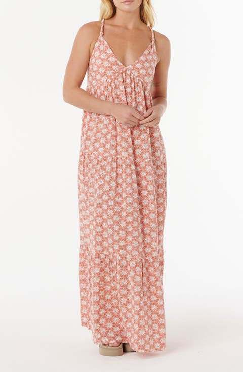 Print Knotted Sleeveless Tiered Maxi Sundress