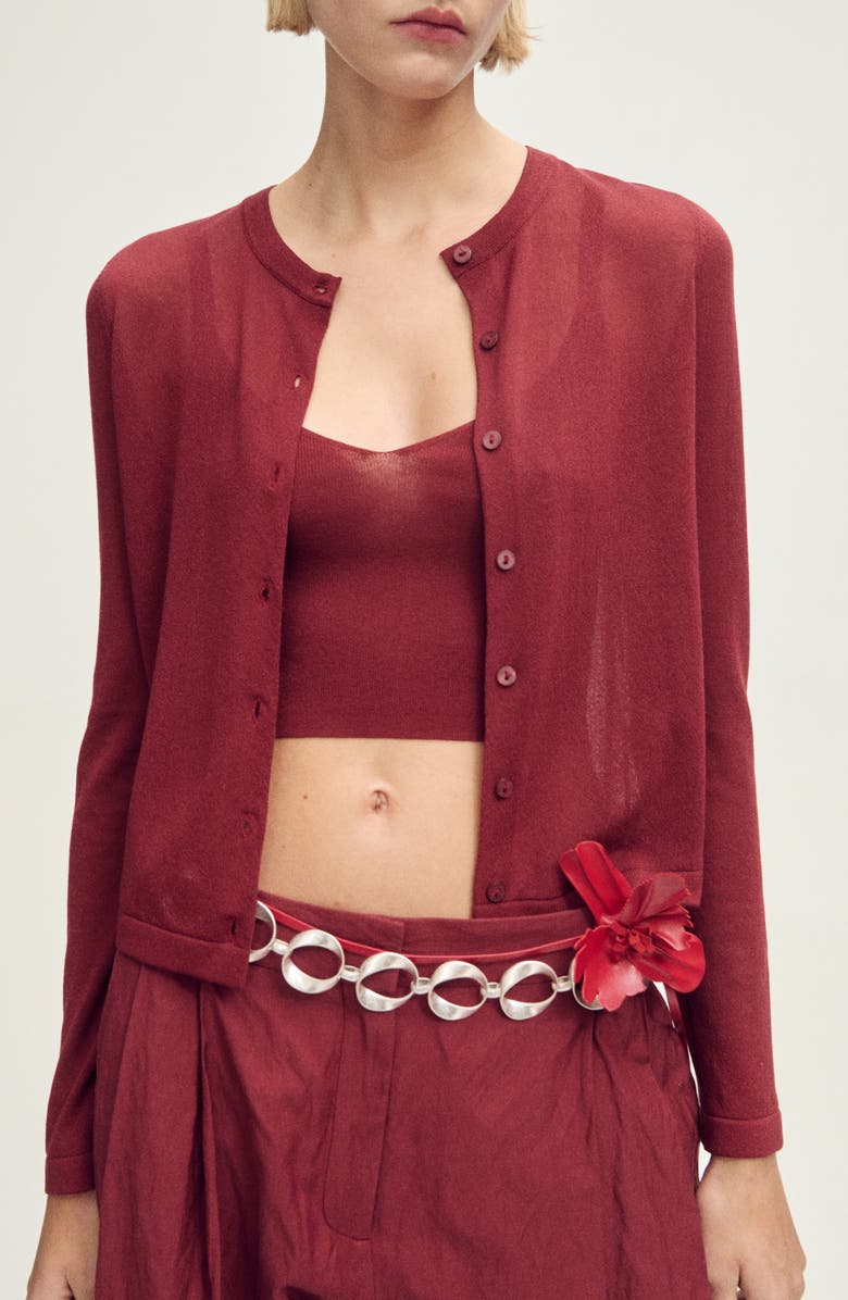 MANGO Semisheer Cardigan, Main, color, Burgundy