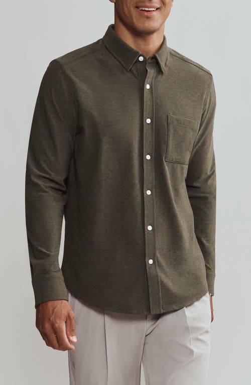 Rhone WFH Knit Button-Up Shirt in Lichen Green Heather 