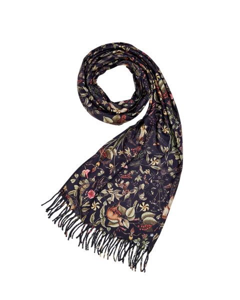 Wolf Garden Navy Scarf with Tassels