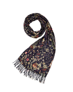 Fable England Wolf Garden Navy Scarf with Tassels