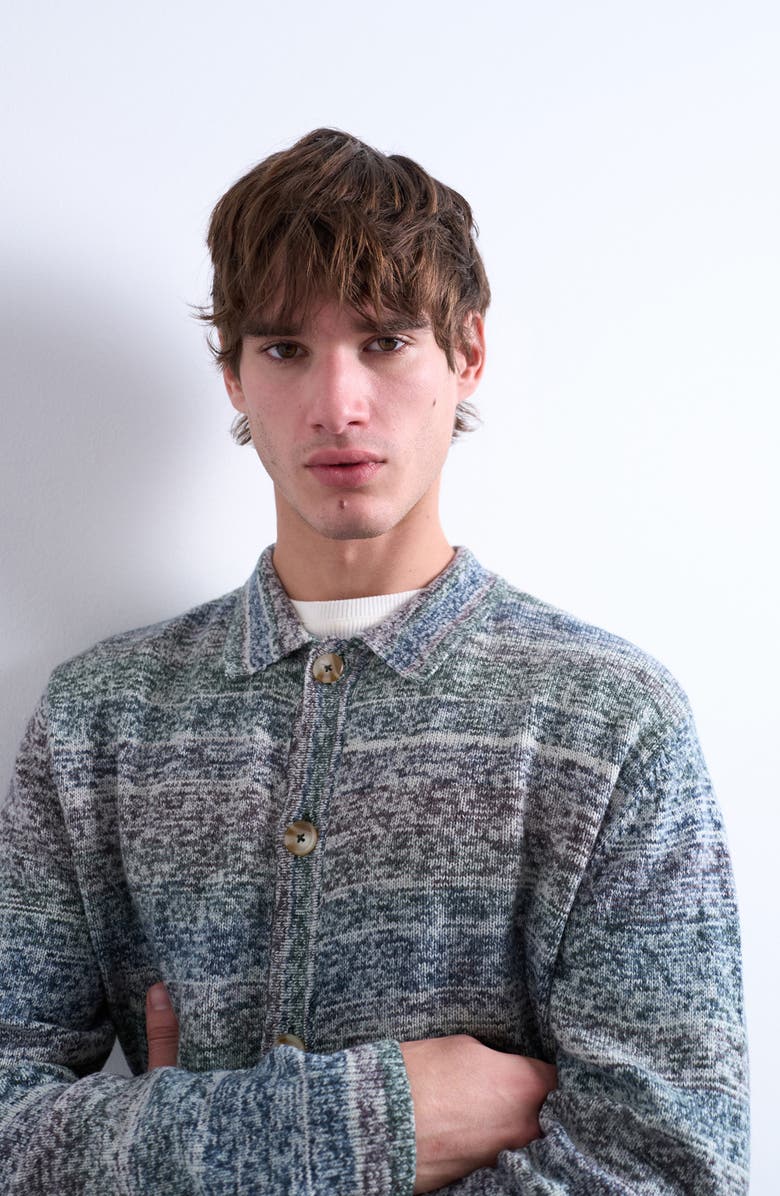 Topman Space Dye Polo Cardigan, Alternate, color, Green Multi