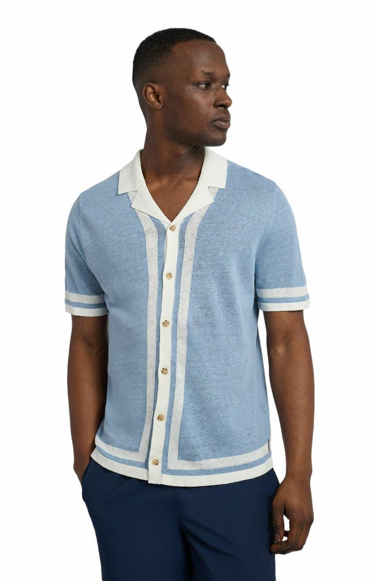 Onia Linen Knit Camp Shirt, Alternate, color, Baby Blue/Whte