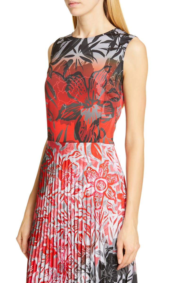 Fuzzi Dégradé Floral Pleated Midi Dress, Alternate, color, 
