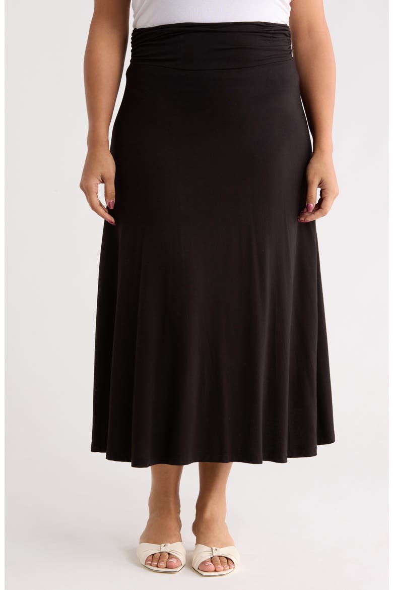Foldover Waist Midi Skirt, Main, color, BLACK