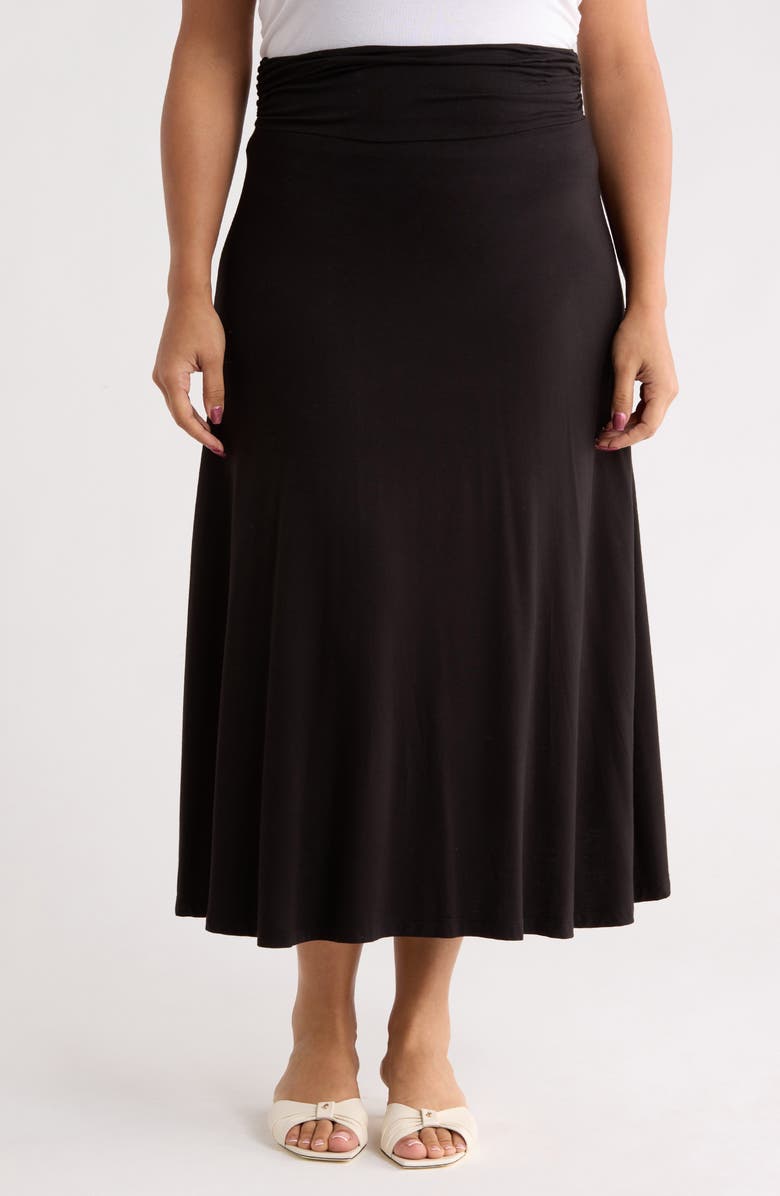 Renee C Foldover Waist Midi Skirt, Main, color, Black