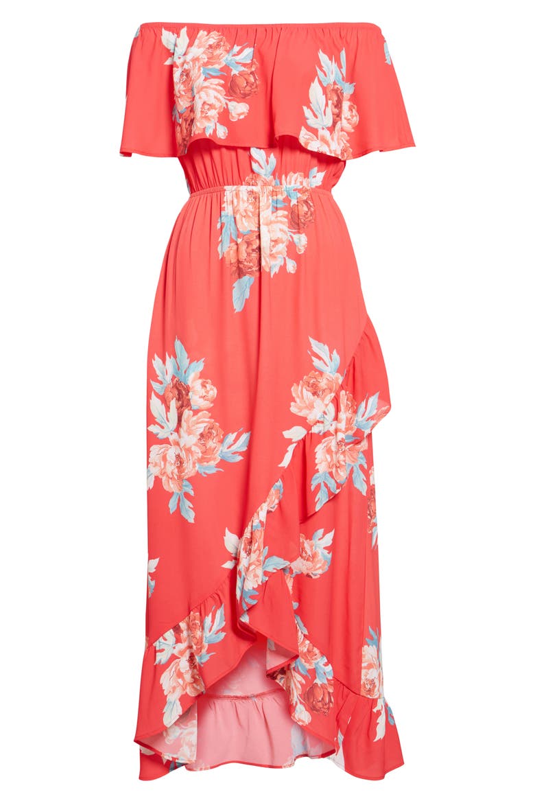 Off the Shoulder Maxi Dress, Alternate, color, RED FLORAL