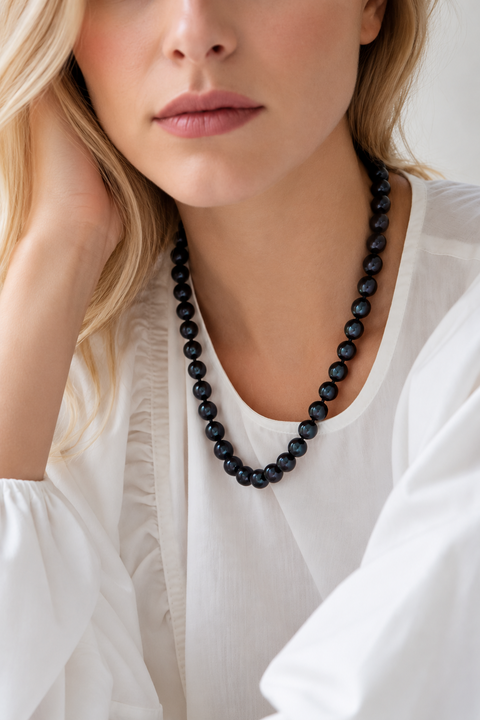 8.0-8.5mm Japanese Akoya Black Pearl Necklace - AAA Quality