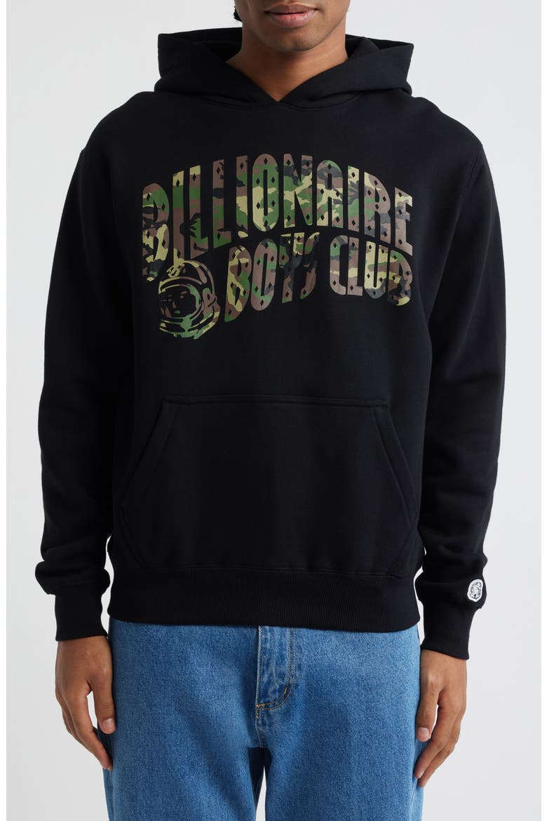 Camo Logo Graphic Hoodie, Main, color, BLACK