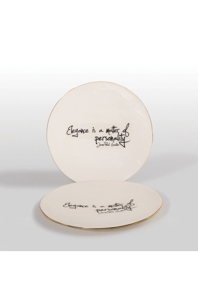 Lunares "Elegance Is A Matter Of Personality" Jean Paul Gaultier - Large Platter with Quote, Main, color, White