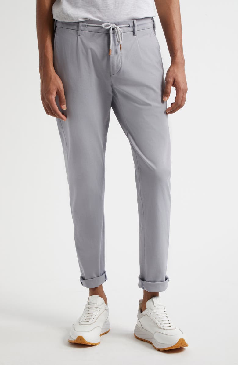 Eleventy Pleated Drawstring Waist Stretch Cotton Blend Pants, Main, color, 08 Denim