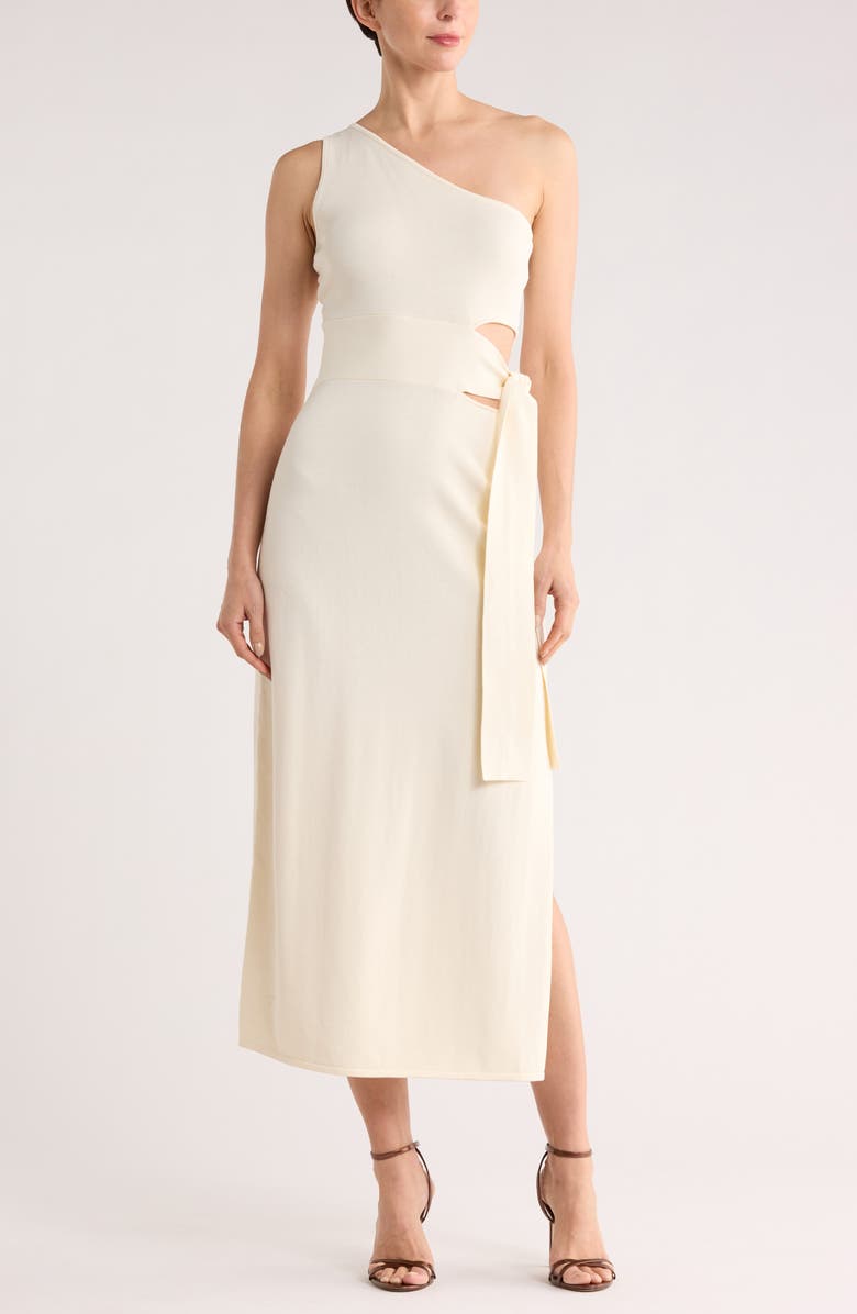 Simkhai Aurelia One-Shoulder Cotton & Silk Dress, Main, color, Ivory